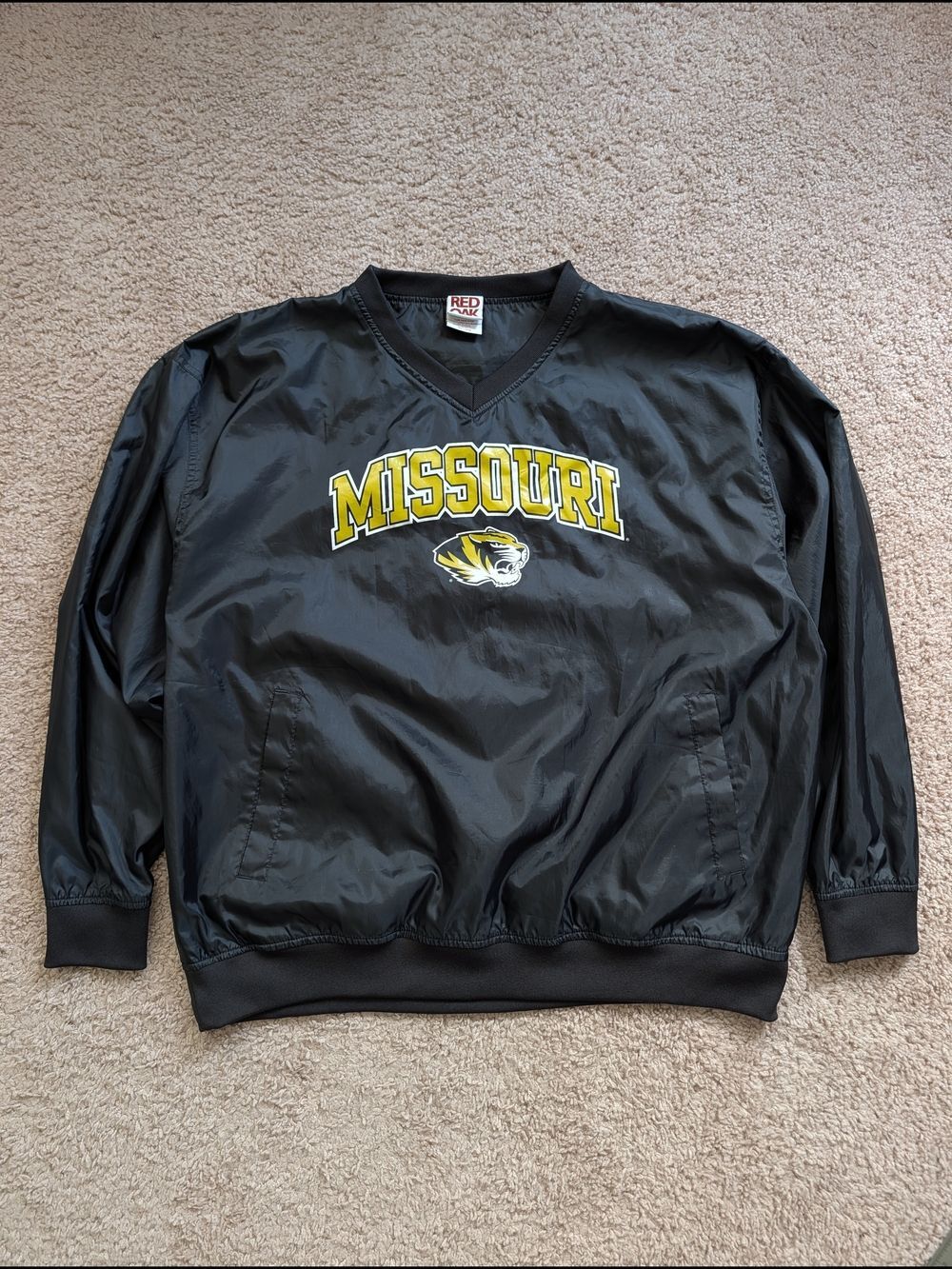 Red Oak Mens Black Gold Missouri Tigers Vintage Windbreaker Pullover Size XL